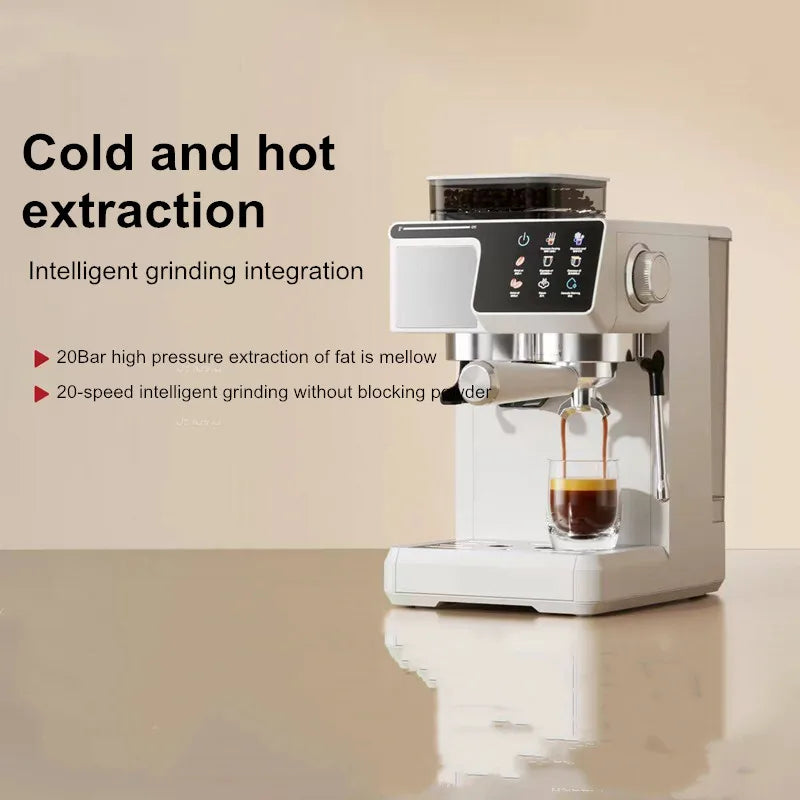 2-in-1 Cold & Hot Coffee Maker with Built-in Grinder & Milk Frother