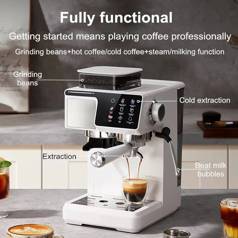 2-in-1 Cold & Hot Coffee Maker with Built-in Grinder & Milk Frother