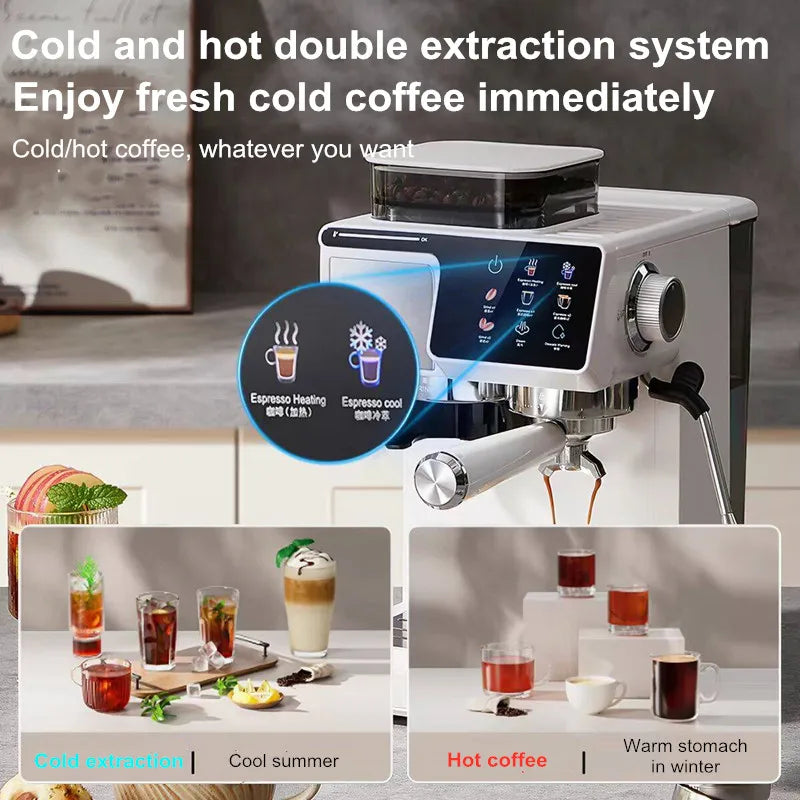 2-in-1 Cold & Hot Coffee Maker with Built-in Grinder & Milk Frother